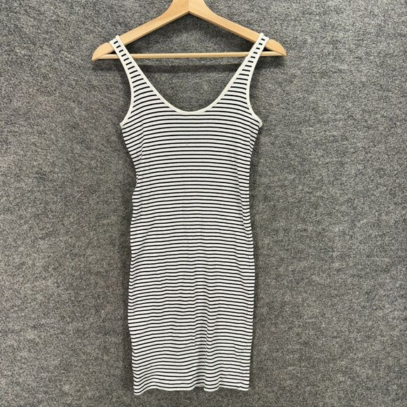 H&M Dress Women S Small Whhite Striped Sheath Midi V-Neck Sleeveless Cotton - Picture 2 of 8